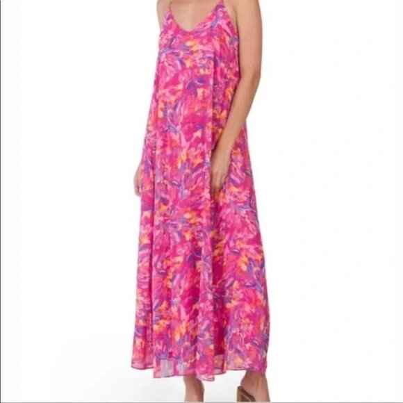 NEW Nicole Miller Floral Chiffon V Neck Summer Flowy Maxi Dress P5313 - Picture 1 of 9